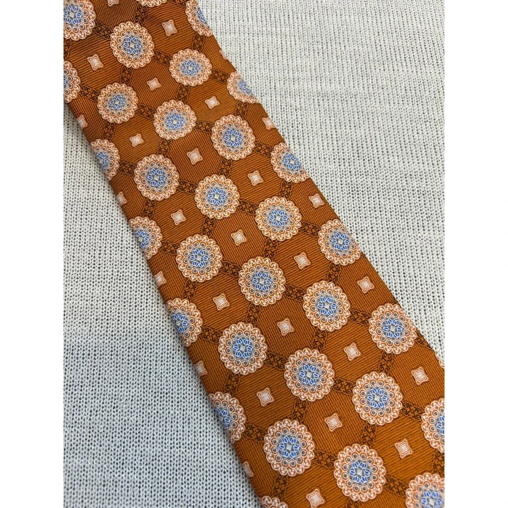 Cape Cod Neckwear Mens Silk‎ Jacquard Geometric Pattern Tie Orange Blue Necktie